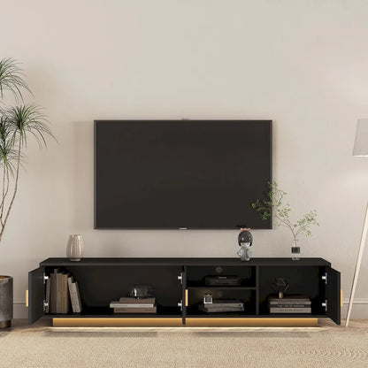 Black 65 Mid-Century TV Stand with LED Lights & Storage for TVs Up to 60