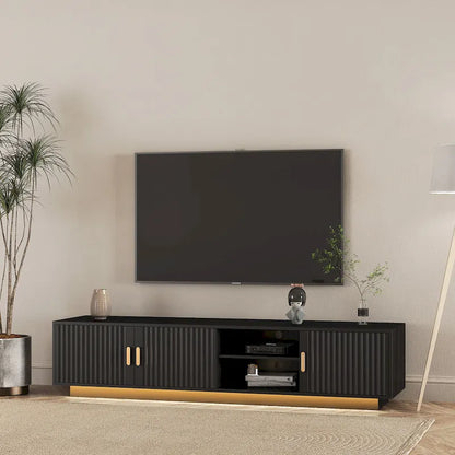 Black 65 Mid-Century TV Stand with LED Lights & Storage for TVs Up to 60