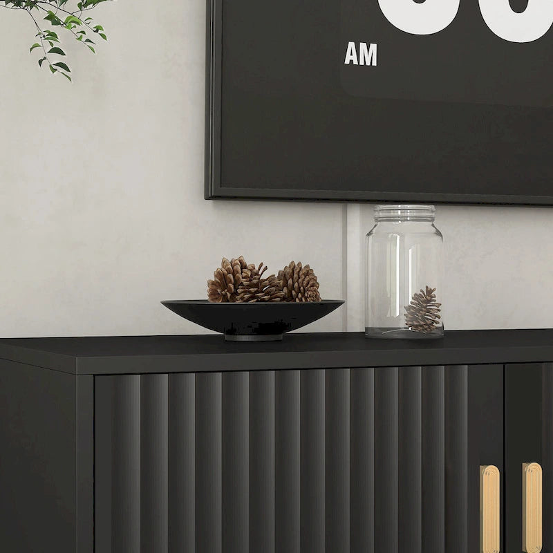 Black 65 Mid-Century TV Stand with LED Lights & Storage for TVs Up to 60