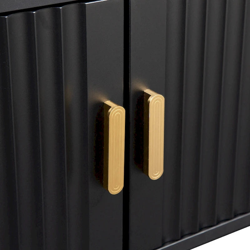 Black 65 Mid-Century TV Stand with LED Lights & Storage for TVs Up to 60