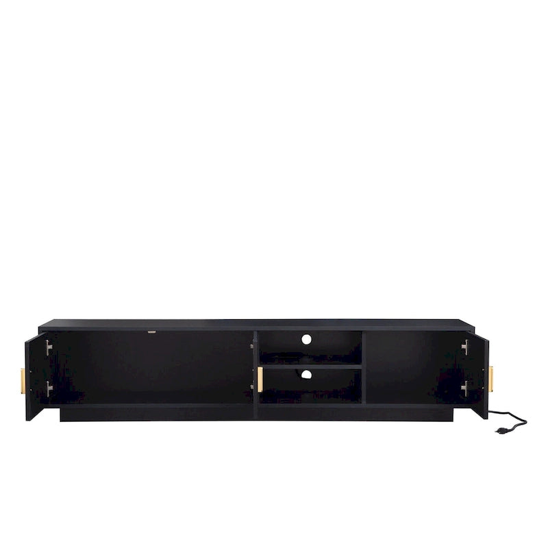 Black 65 Mid-Century TV Stand with LED Lights & Storage for TVs Up to 60
