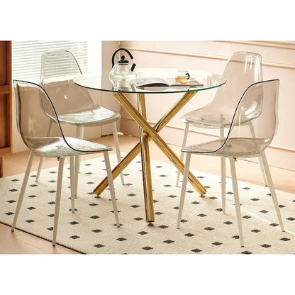 Modern 5-Piece Dining Set with Round Glass Metal Pedestal Table & 4 Transparent Chairs