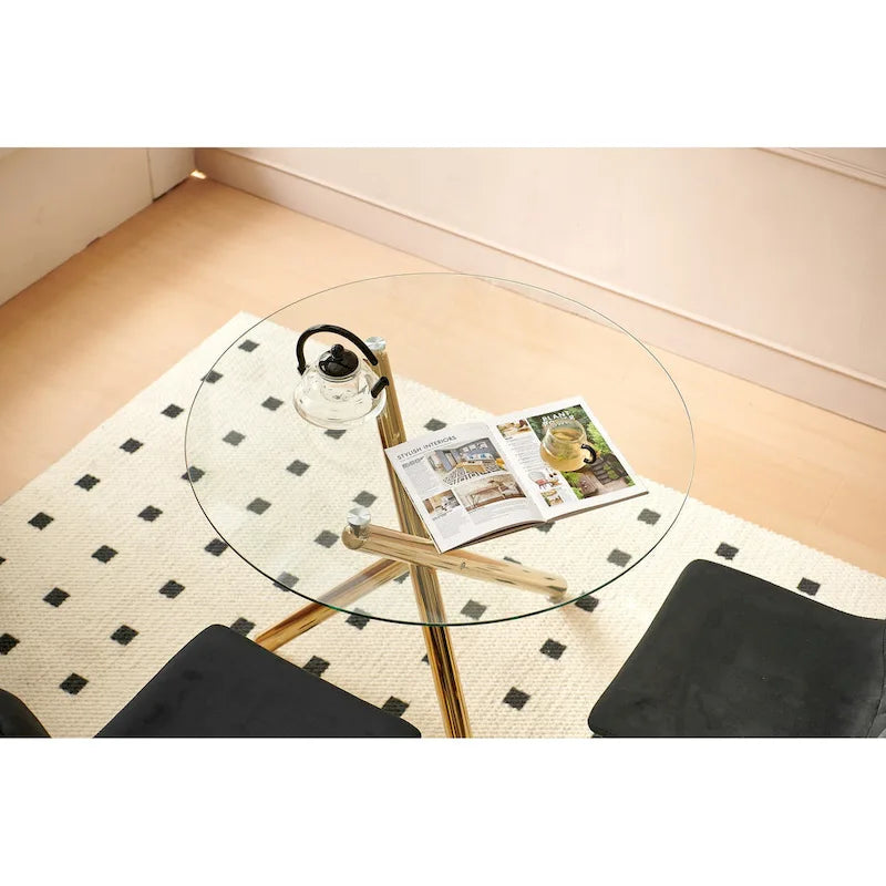 Modern 5-Piece Dining Set with Round Glass Metal Pedestal Table & 4 Transparent Chairs