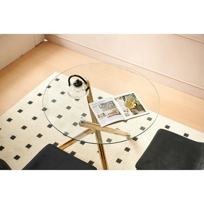 Modern 5-Piece Dining Set with Round Glass Metal Pedestal Table & 4 Transparent Chairs