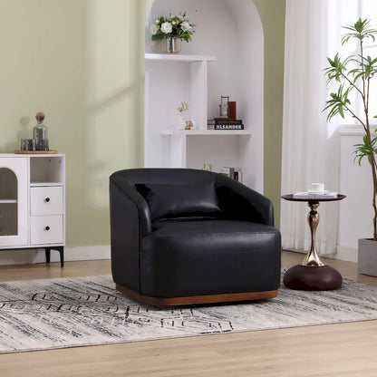 Black PU 31.5 Swivel Barrel Chair with Metal Base