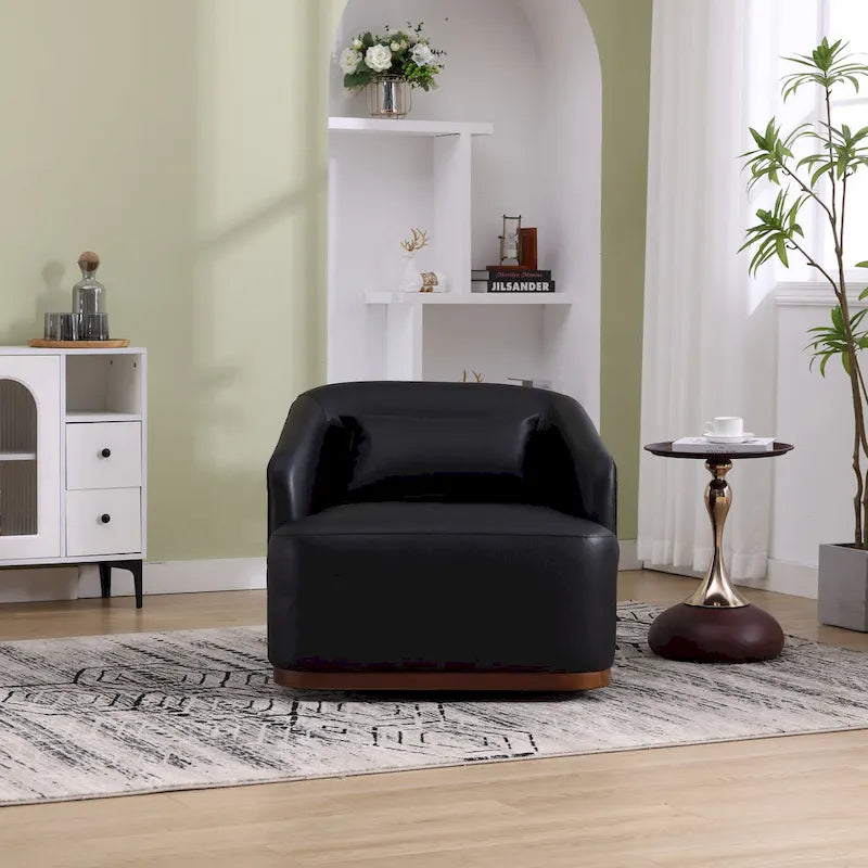 Black PU 31.5 Swivel Barrel Chair with Metal Base