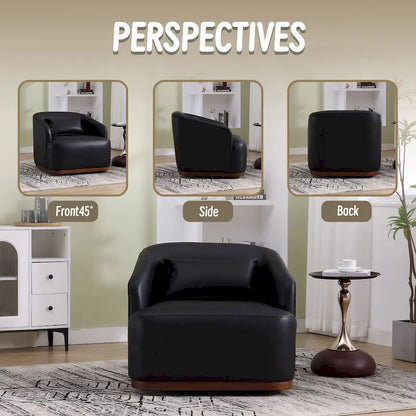 Black PU 31.5 Swivel Barrel Chair with Metal Base