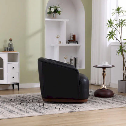 Black PU 31.5 Swivel Barrel Chair with Metal Base