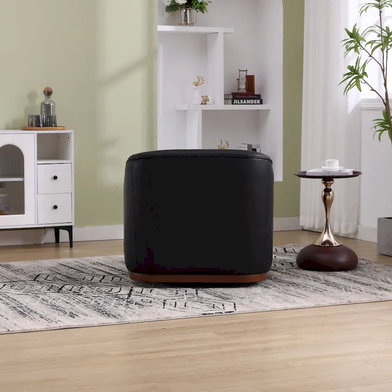 Black PU 31.5 Swivel Barrel Chair with Metal Base