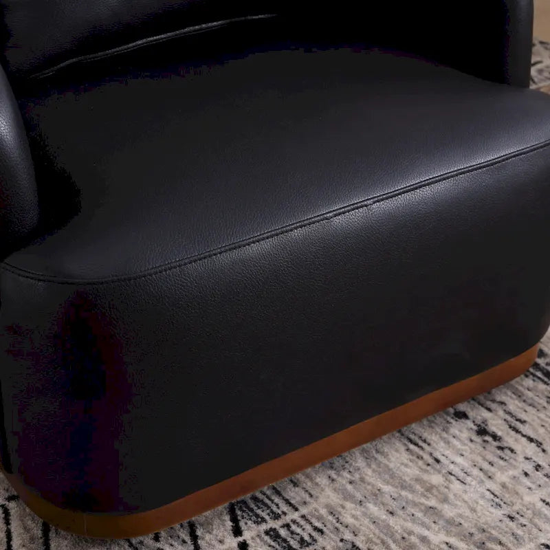 Black PU 31.5 Swivel Barrel Chair with Metal Base