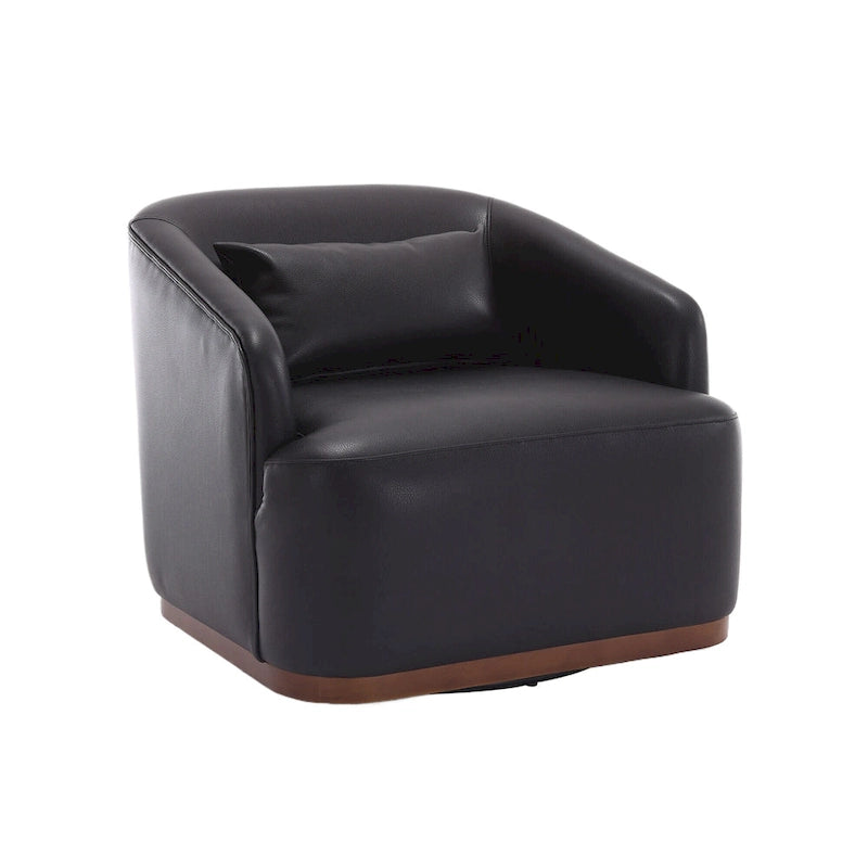 Black PU 31.5 Swivel Barrel Chair with Metal Base