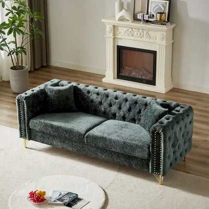 Chenille Tufted Upholstered 3-seater Sofa with Metal Legs