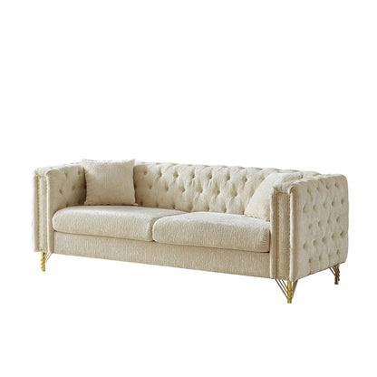 Chenille Tufted Upholstered 3-seater Sofa with Metal Legs