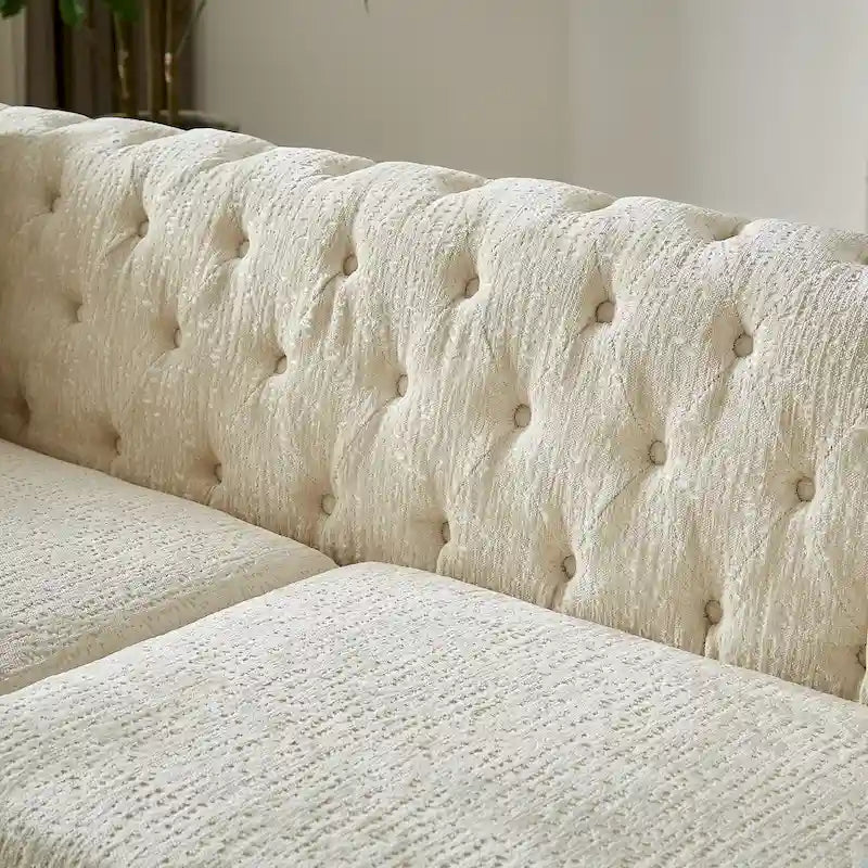Chenille Tufted Upholstered 3-seater Sofa with Metal Legs