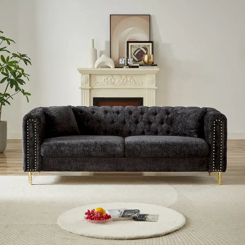 Chenille Tufted Upholstered 3-seater Sofa with Metal Legs