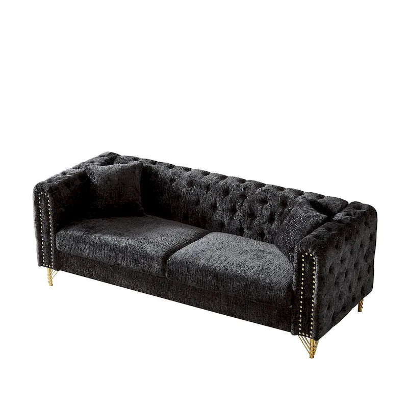 Chenille Tufted Upholstered 3-seater Sofa with Metal Legs