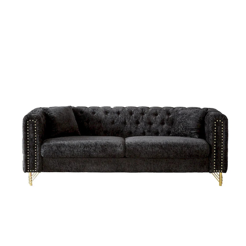 Chenille Tufted Upholstered 3-seater Sofa with Metal Legs