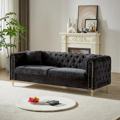 Chenille Tufted Upholstered 3-seater Sofa with Metal Legs