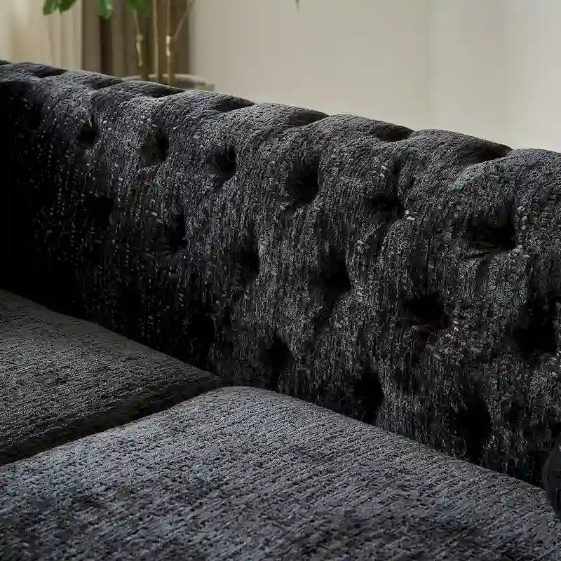 Chenille Tufted Upholstered 3-seater Sofa with Metal Legs