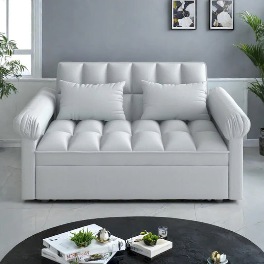 56 Foam 2-Seater Sofa Bed with Pull-Out Sleeper and Adjustable Backrest