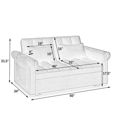 56 Foam 2-Seater Sofa Bed with Pull-Out Sleeper and Adjustable Backrest
