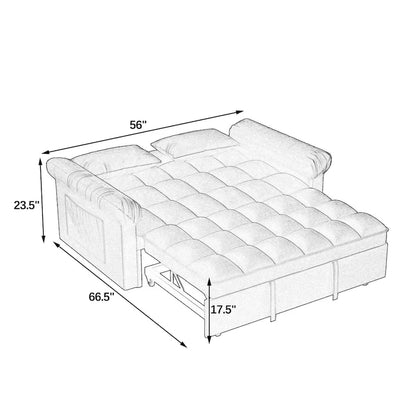56 Foam 2-Seater Sofa Bed with Pull-Out Sleeper and Adjustable Backrest