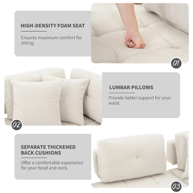 91.73 L-Shaped 4 Seater Sectional Sofa with 2 Hidden Stools, 2 Removable Lumbar Pillows, and Durable Chenille Upholstery