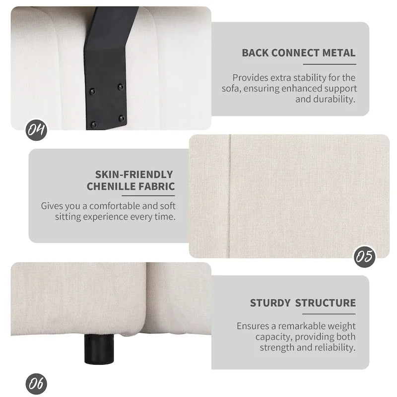 91.73 L-Shaped 4 Seater Sectional Sofa with 2 Hidden Stools, 2 Removable Lumbar Pillows, and Durable Chenille Upholstery