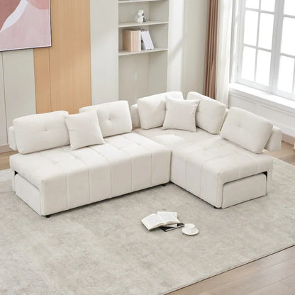 91.73 L-Shaped 4 Seater Sectional Sofa with 2 Hidden Stools, 2 Removable Lumbar Pillows, and Durable Chenille Upholstery