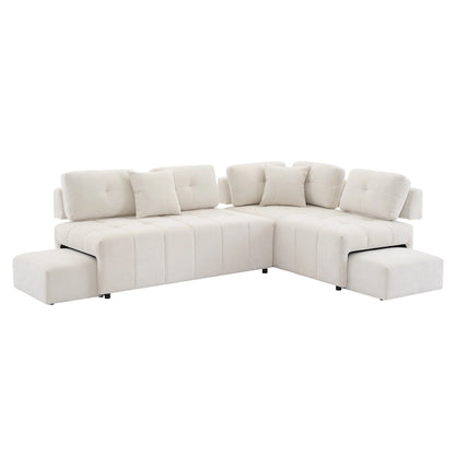 91.73 L-Shaped 4 Seater Sectional Sofa with 2 Hidden Stools, 2 Removable Lumbar Pillows, and Durable Chenille Upholstery