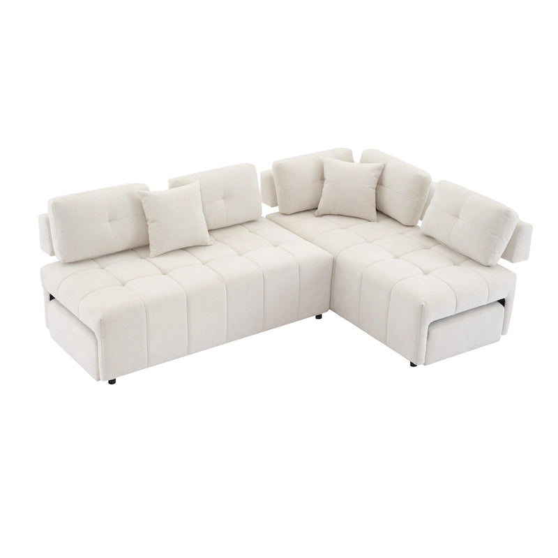 91.73 L-Shaped 4 Seater Sectional Sofa with 2 Hidden Stools, 2 Removable Lumbar Pillows, and Durable Chenille Upholstery