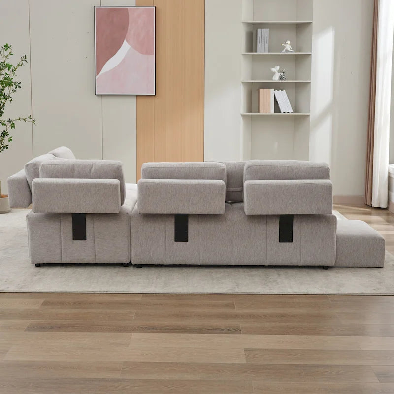 91.73 L-Shaped 4 Seater Sectional Sofa with 2 Hidden Stools, 2 Removable Lumbar Pillows, and Durable Chenille Upholstery