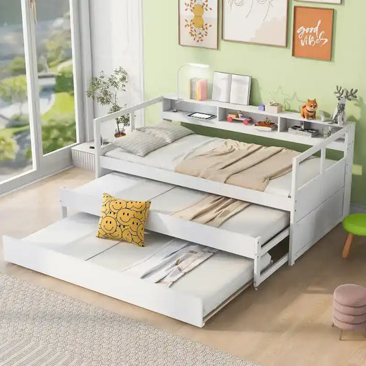 Twin XL Daybed with Trundles, Shelves & USB