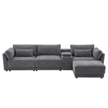 124 Chenille 4-Seater L-Shaped Sofa with Storage Console, USB