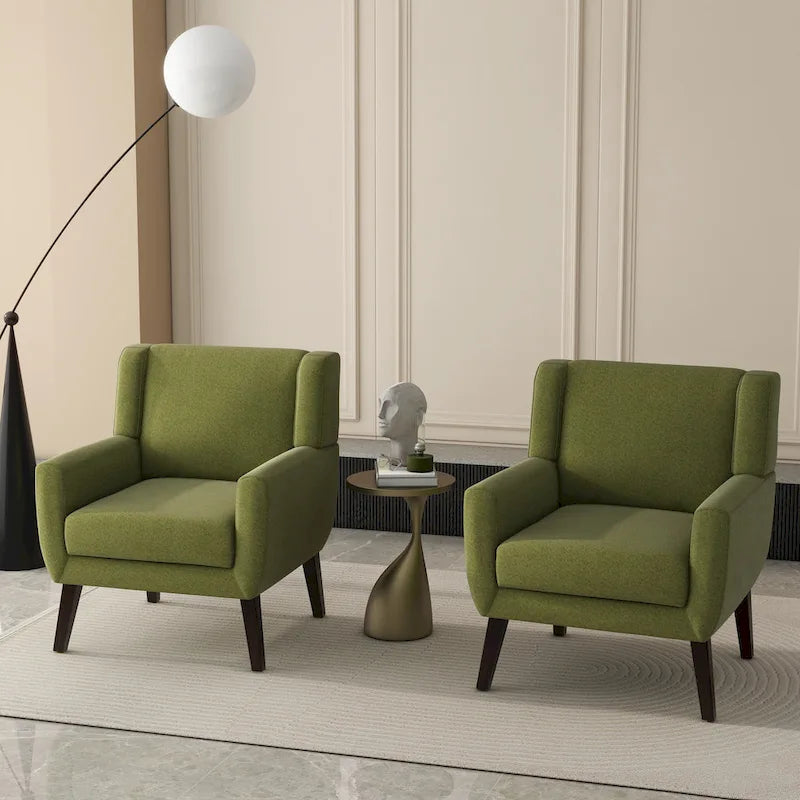 Linen Upholstered Accent Chair Wingback Armchair Set of 2