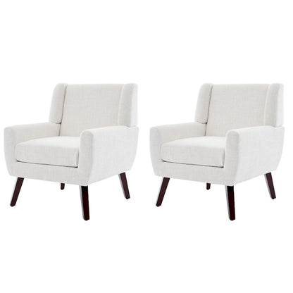 Linen Upholstered Accent Chair Wingback Armchair Set of 2