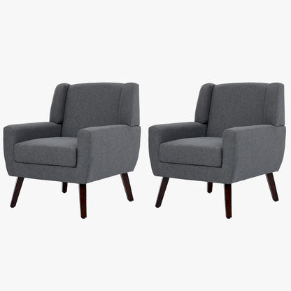 Linen Upholstered Accent Chair Wingback Armchair Set of 2