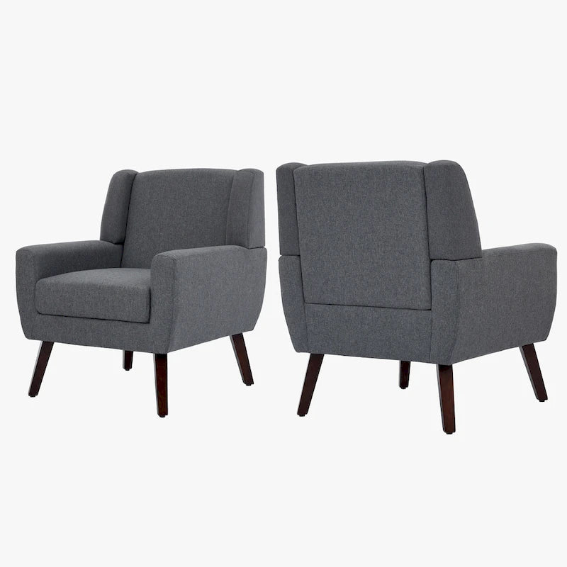 Linen Upholstered Accent Chair Wingback Armchair Set of 2