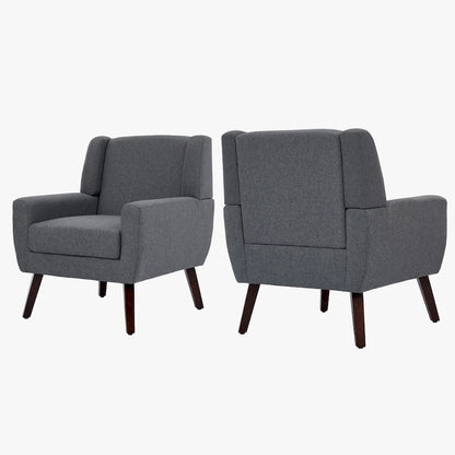 Linen Upholstered Accent Chair Wingback Armchair Set of 2