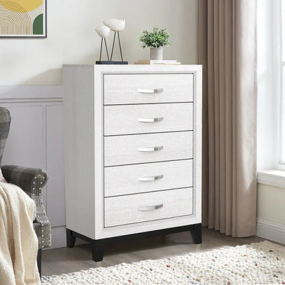 51 Tall Modern White Wood 5-drawer Storage Chest with Metal Pull