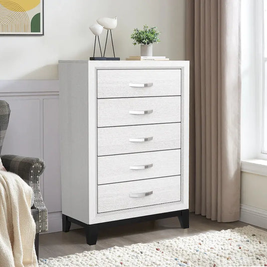 51 Tall Modern White Wood 5-drawer Storage Chest with Metal Pull