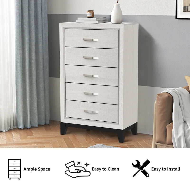 51 Tall Modern White Wood 5-drawer Storage Chest with Metal Pull