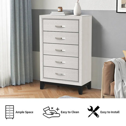 51 Tall Modern White Wood 5-drawer Storage Chest with Metal Pull