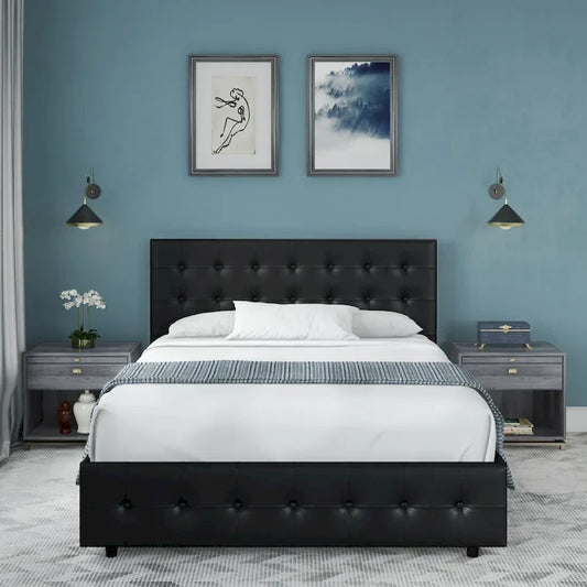 Avenue Greene Stefanie Black Faux Leather Upholstered Bed