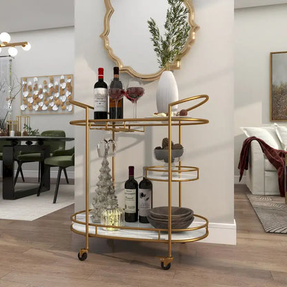 Contemporary Modern Iron 3 Tier Drink Bar Storage Cart - Gold, Silver, or Matte Black