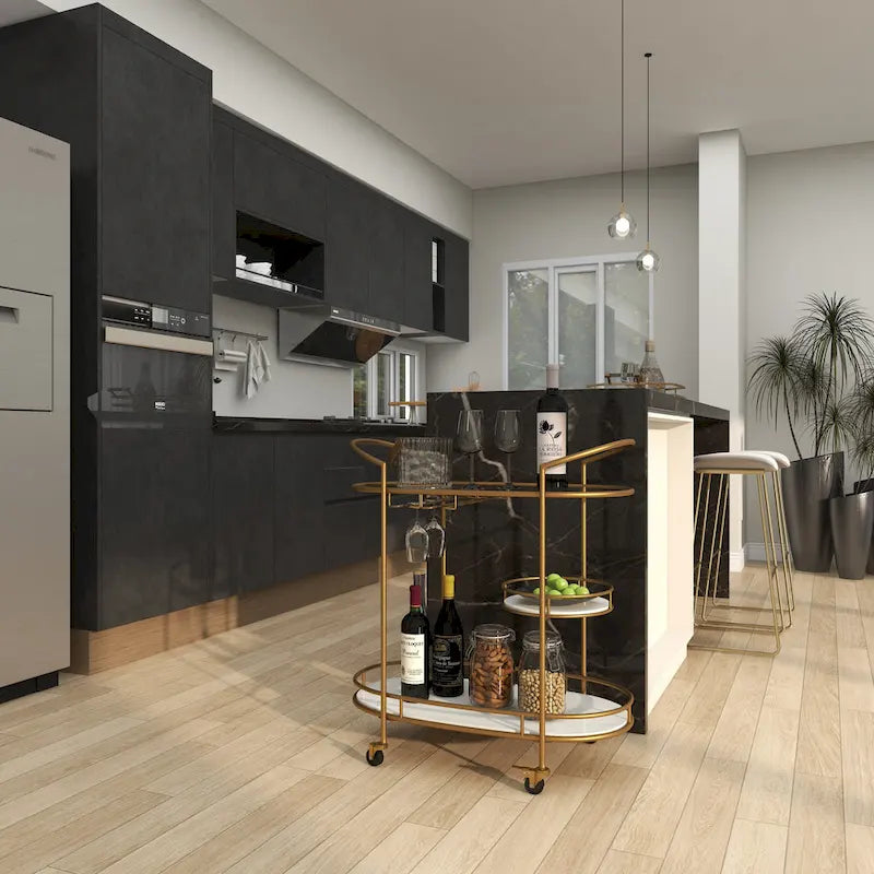 Contemporary Modern Iron 3 Tier Drink Bar Storage Cart - Gold, Silver, or Matte Black