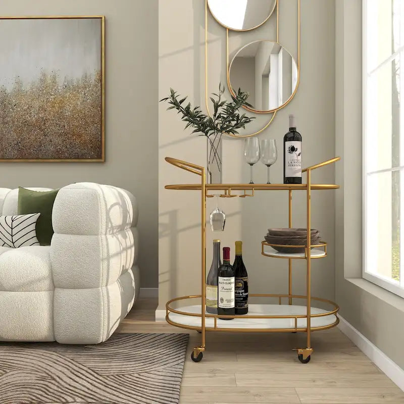 Contemporary Modern Iron 3 Tier Drink Bar Storage Cart - Gold, Silver, or Matte Black