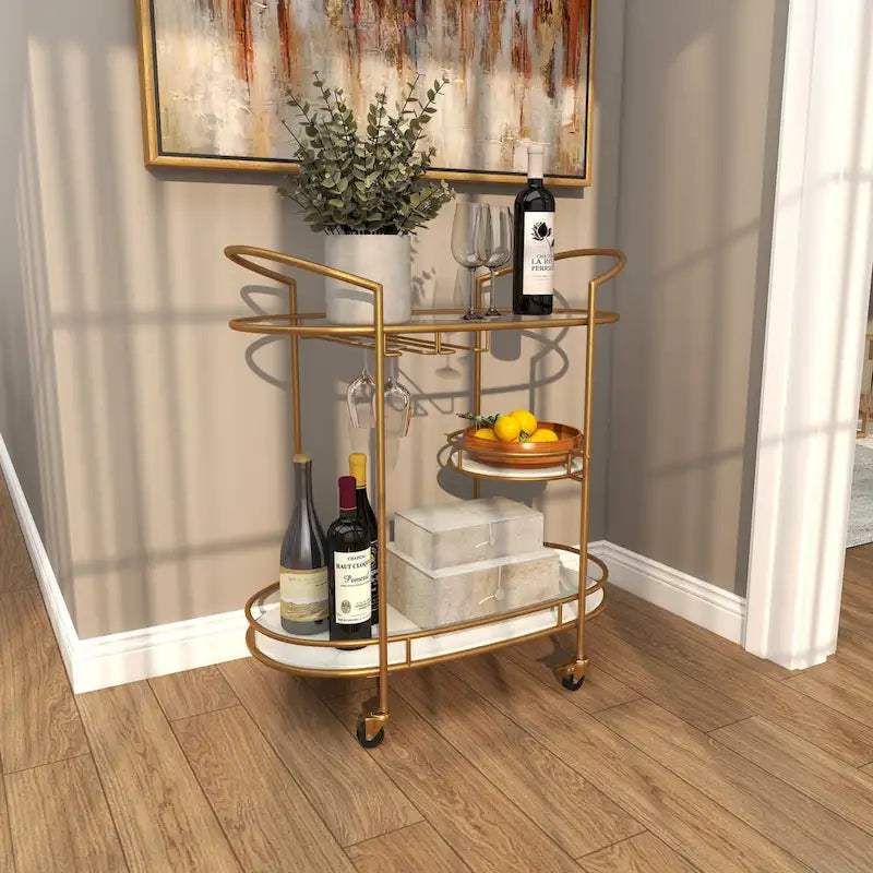 Contemporary Modern Iron 3 Tier Drink Bar Storage Cart - Gold, Silver, or Matte Black
