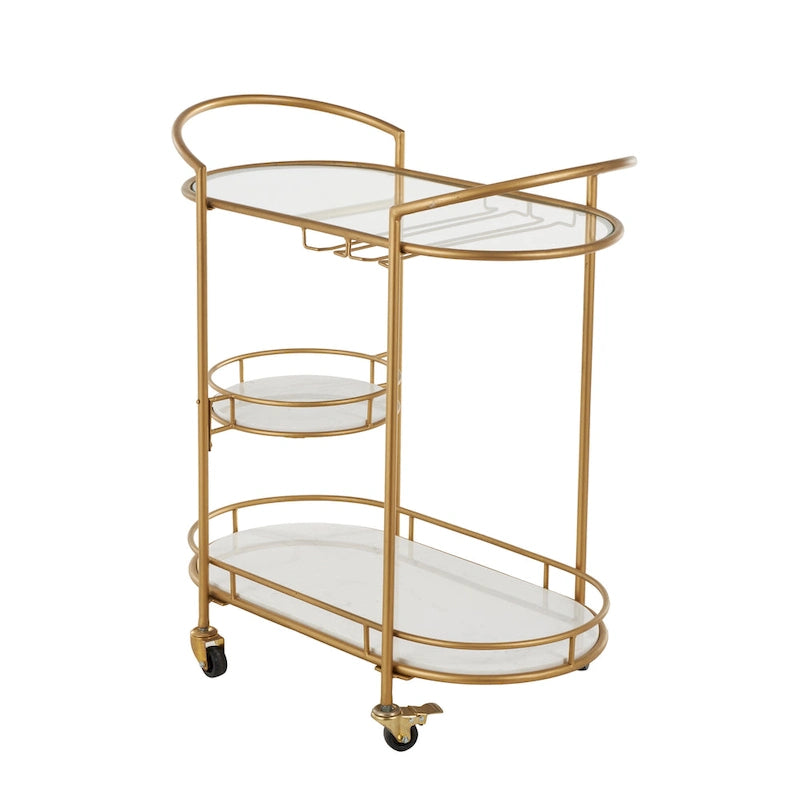 Contemporary Modern Iron 3 Tier Drink Bar Storage Cart - Gold, Silver, or Matte Black