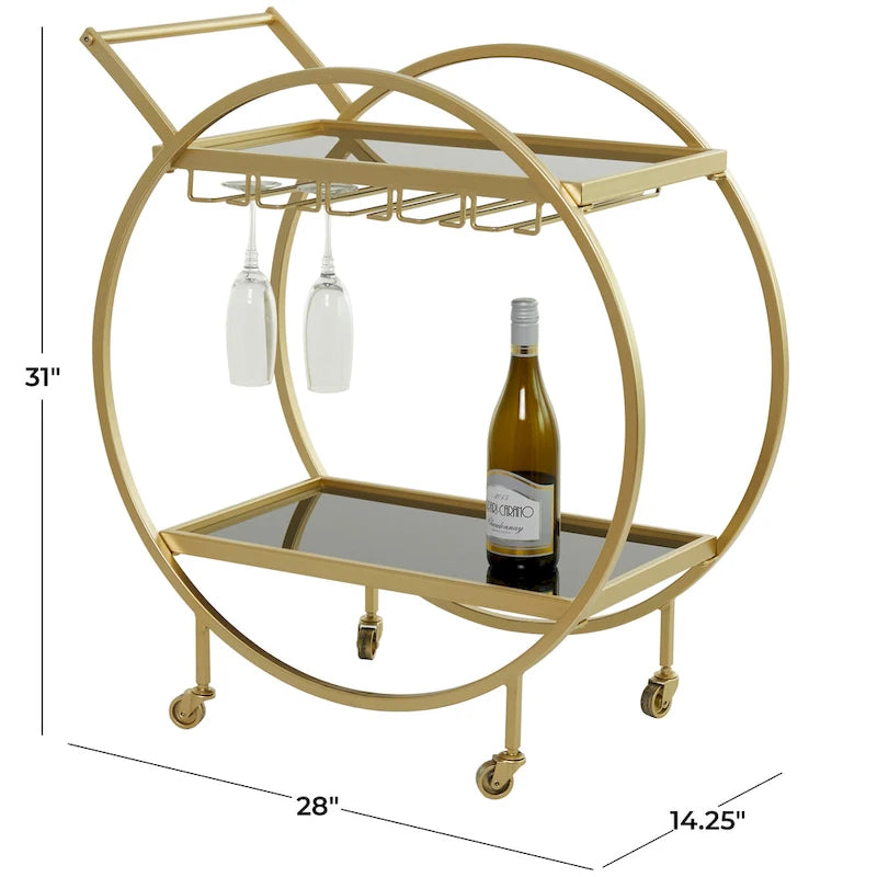 Contemporary Modern Iron 3 Tier Drink Bar Storage Cart - Gold, Silver, or Matte Black